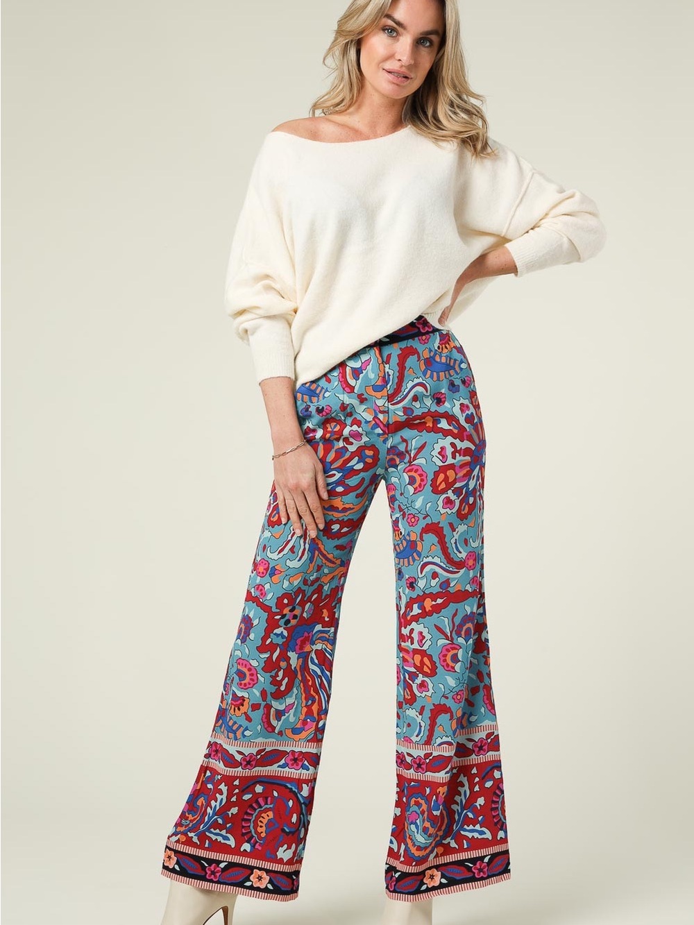 BA&SH • Retro printed crêpe pants Milou | blue lady pants wide leg XS